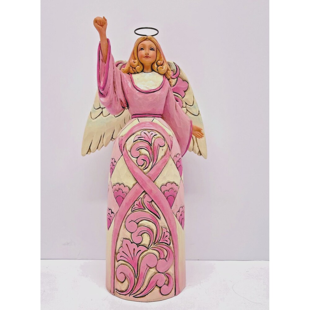 Jim Shore Heartwood Creek "Never Alone In The Fight" Pink Ribbon Angel Figurine